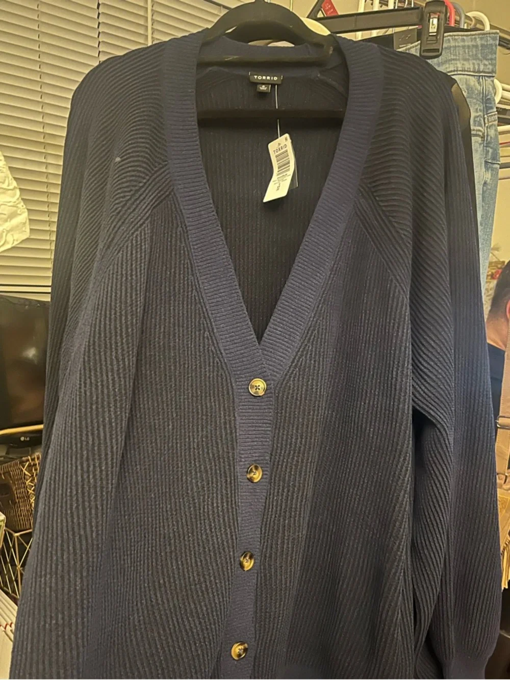 torrid Navy Ribbed Button-Up Cardigan - Picture 3 of 4